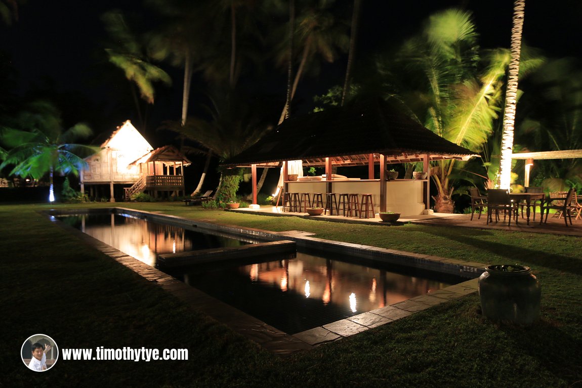 The swimming pool at Bon Ton Resort at night