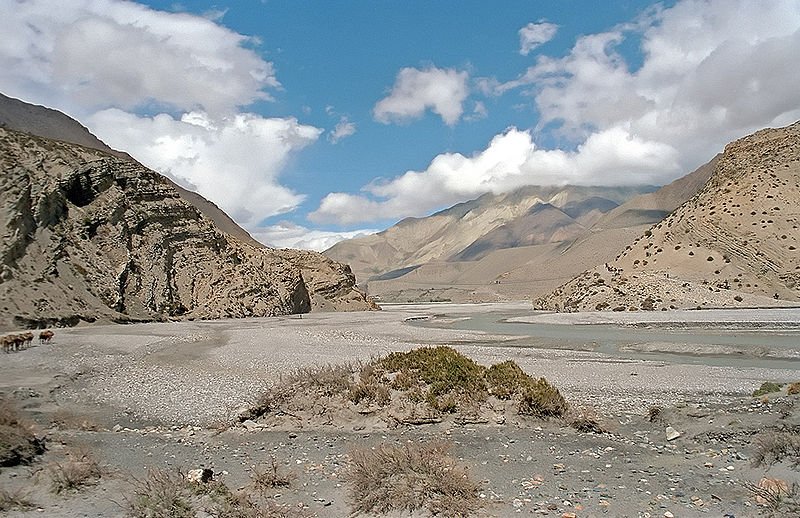 Rugged terrain of the Kali Gandaki valley in Nepal