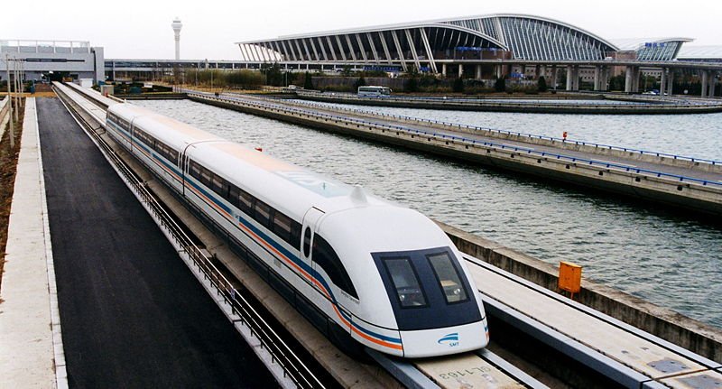 Maglev train leaving Pudong International Airport, Shanghai