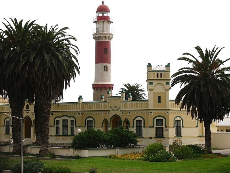 Lighthouse and State House in Swakopmund, Namibia