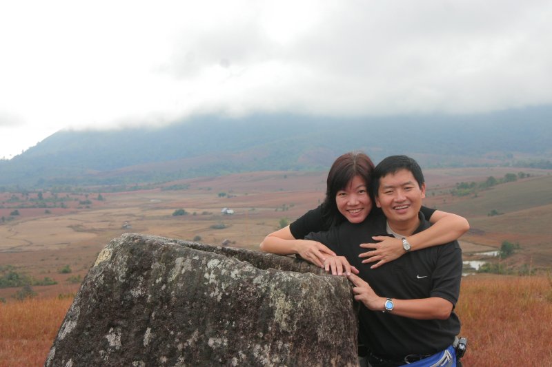 Tim and wife Chooi Yoke at the Plain of Jars, Laos