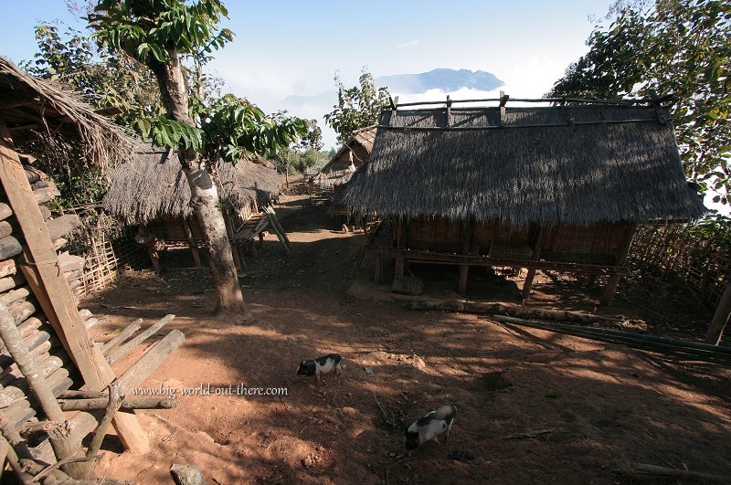 Tribal huts in the Laotian highlands