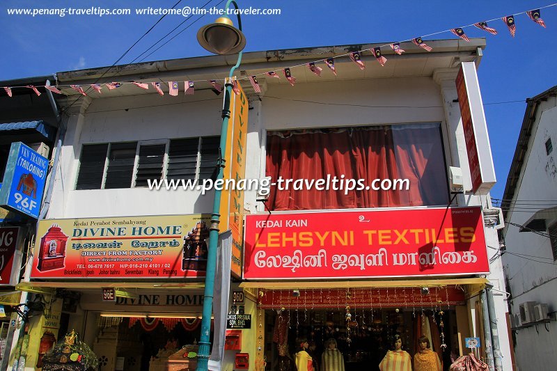 Divine Home and Lehsyni Textiles, two shops in Little India, George Town