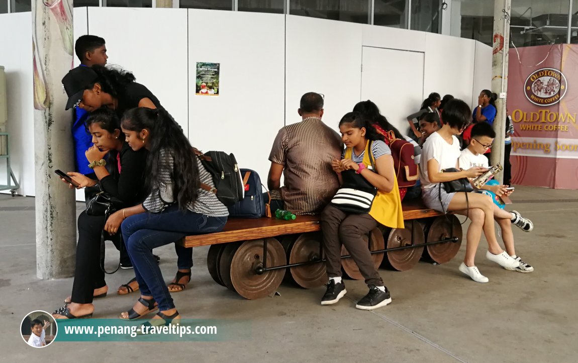 Bench created out of repurposed rails of Penang Hill Funicular Train