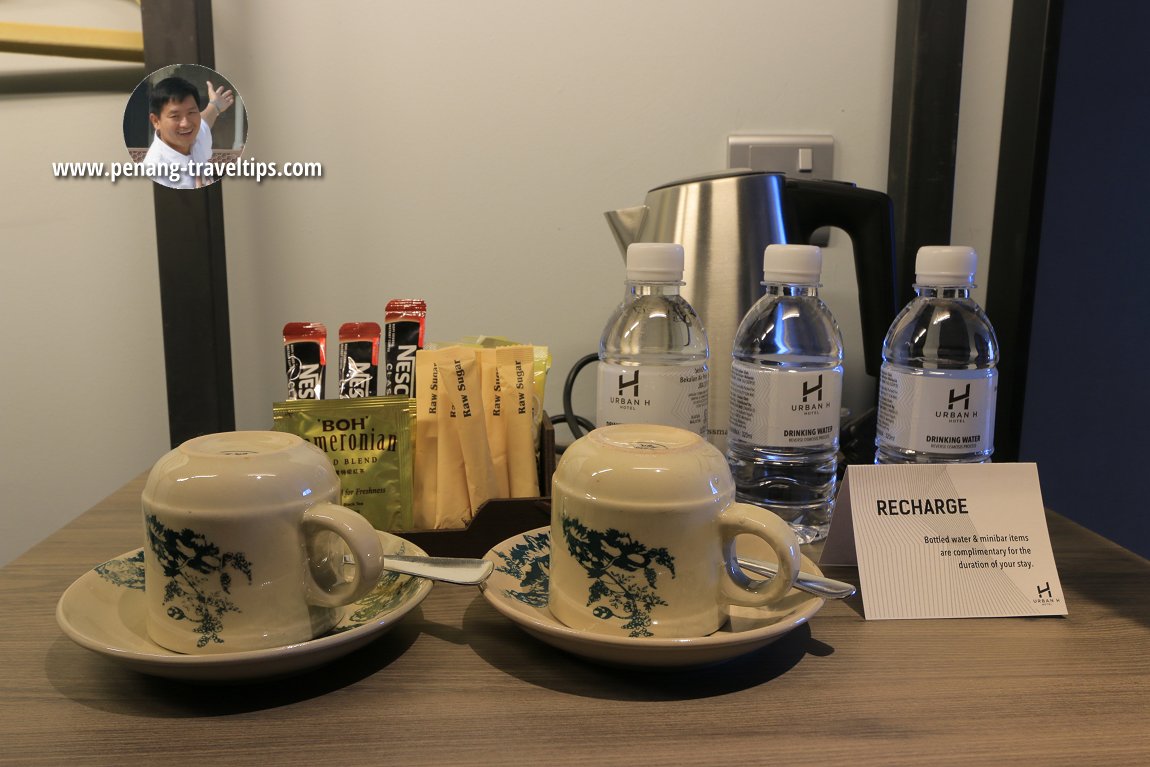 Bottled water, and tea-and-coffee-making amenities in the room