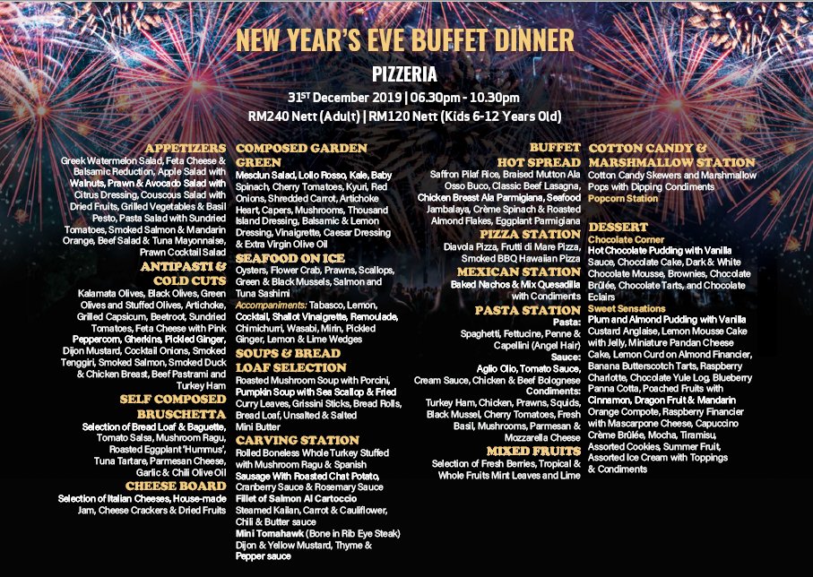 New Year's Eve Menu at Pizzeria Diner