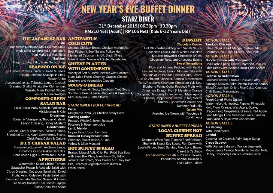 New Year's Eve Menu at Starz Diner