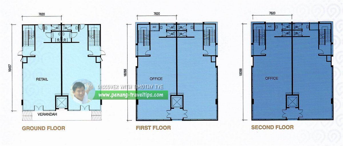 Floor plans of 3-storey semi-detached shop offices at Iconic Point