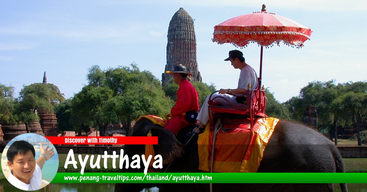 Tourist taking an elephant ride at the Ayutthaya Historical Park