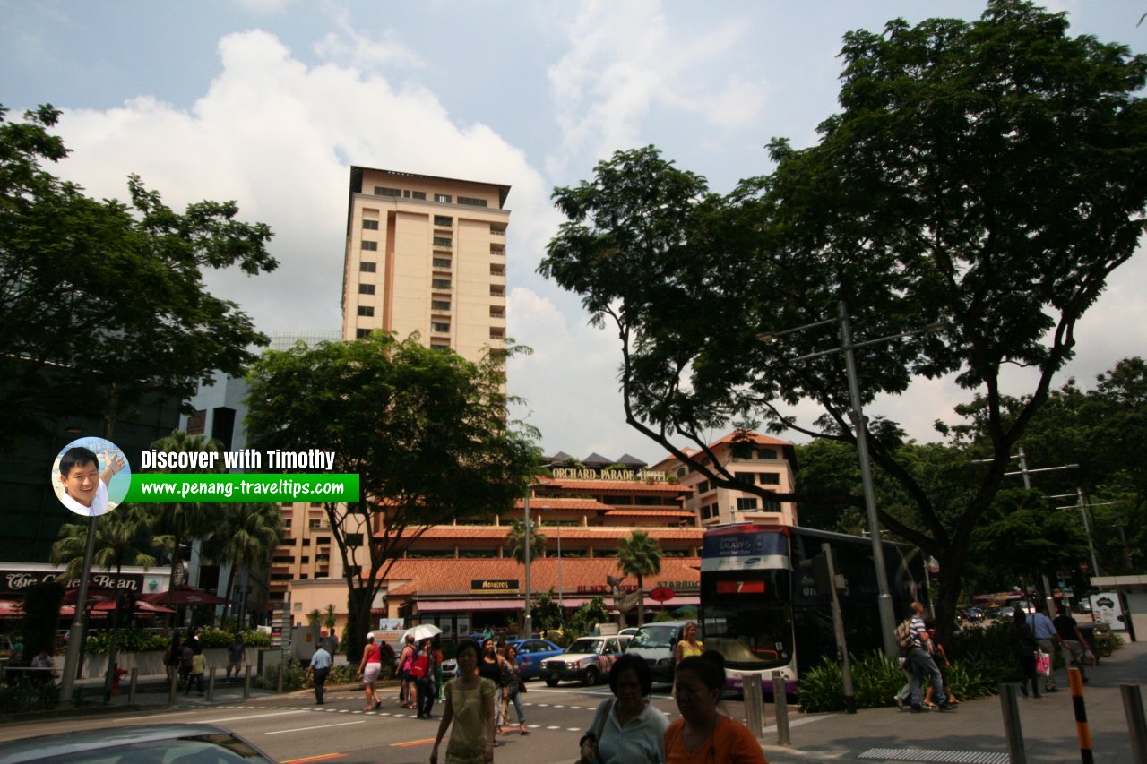 Orchard Parade Hotel marks the end of Tanglin Road and beginning of Orchard Road