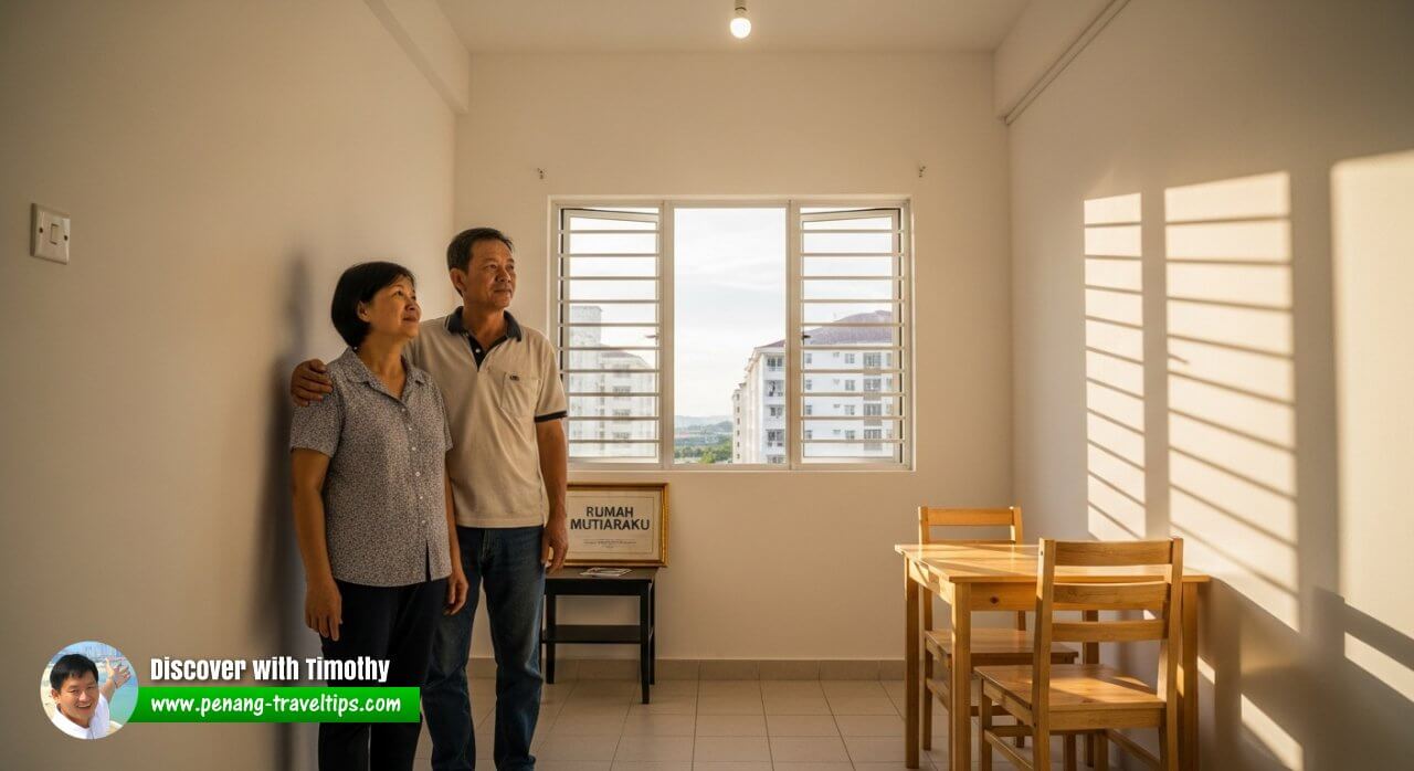 A working-class couple in their new affordable apartment in George Town