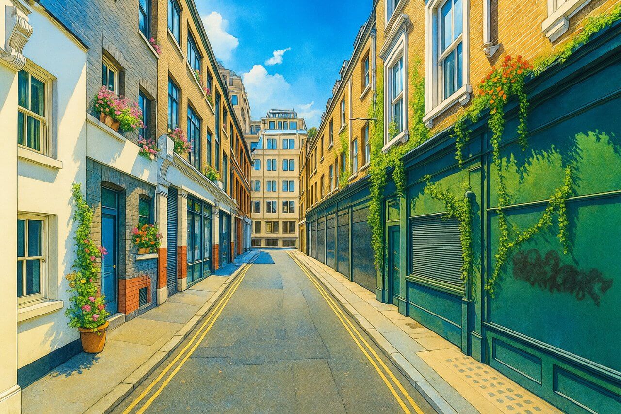 Painting of Dryden Street, London