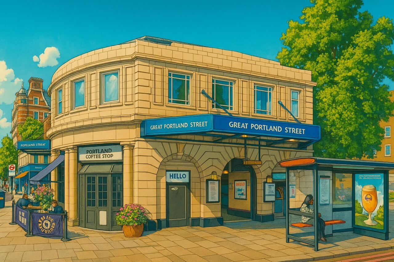 Painting of Great Portland Street Station, London