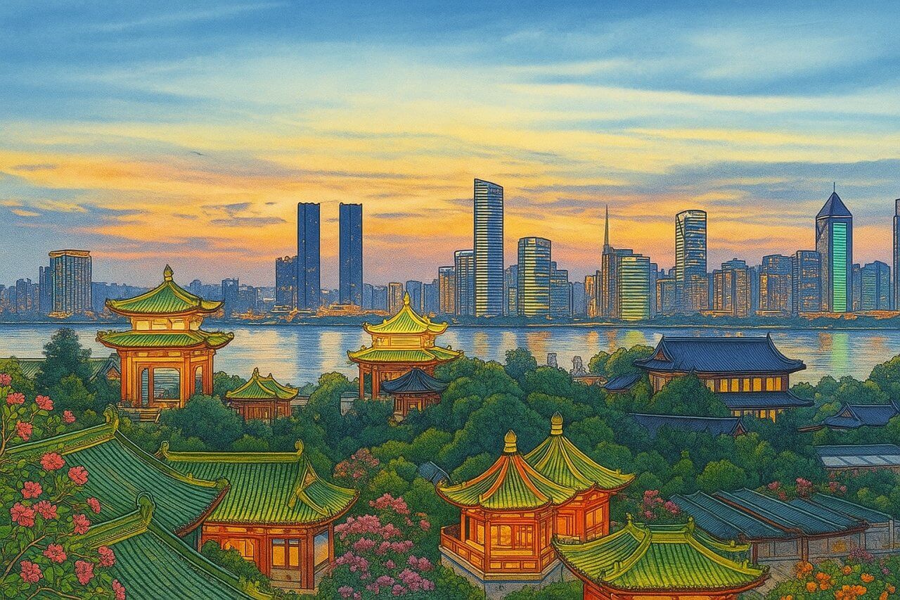 Colour pencil painting of Guangdong Province, China