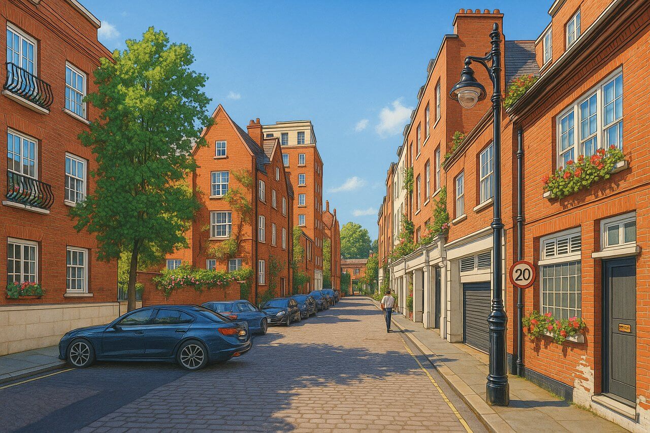 Painting of Reeves Mews, London