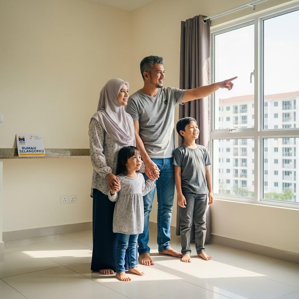 Keluarga mengagumi unit pangsapuri Rumah Selangorku mereka