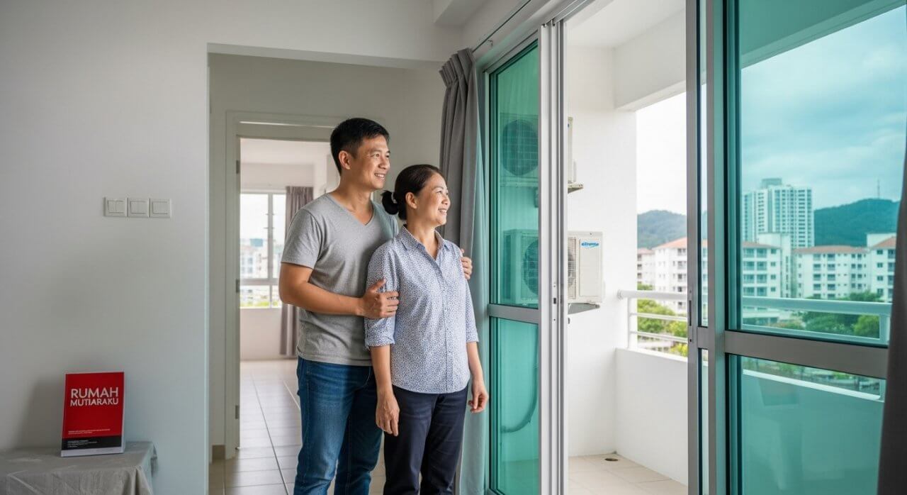 Chinese family admiring a new apartment unit in Penang