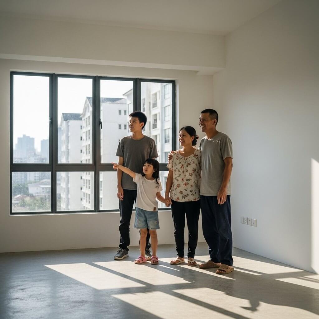 Family admiring their Rumah Selangorku apartment unit