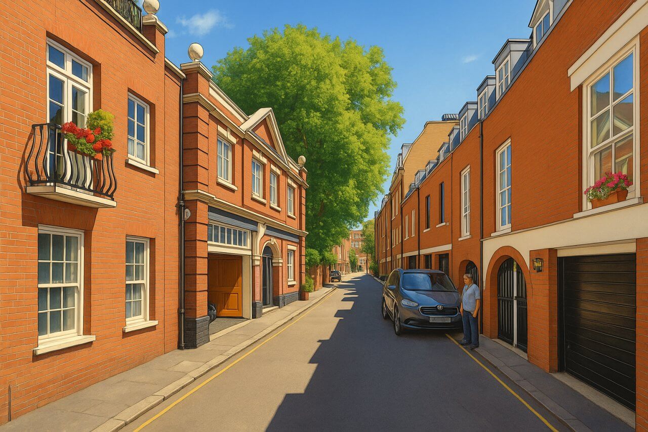Painting of Wood's Mews, London