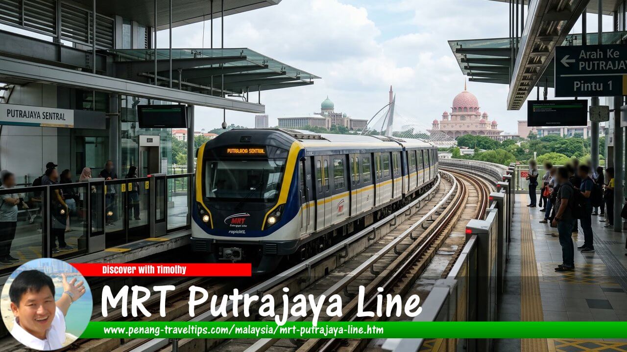 Train of the MRT Putrajaya Line entering station