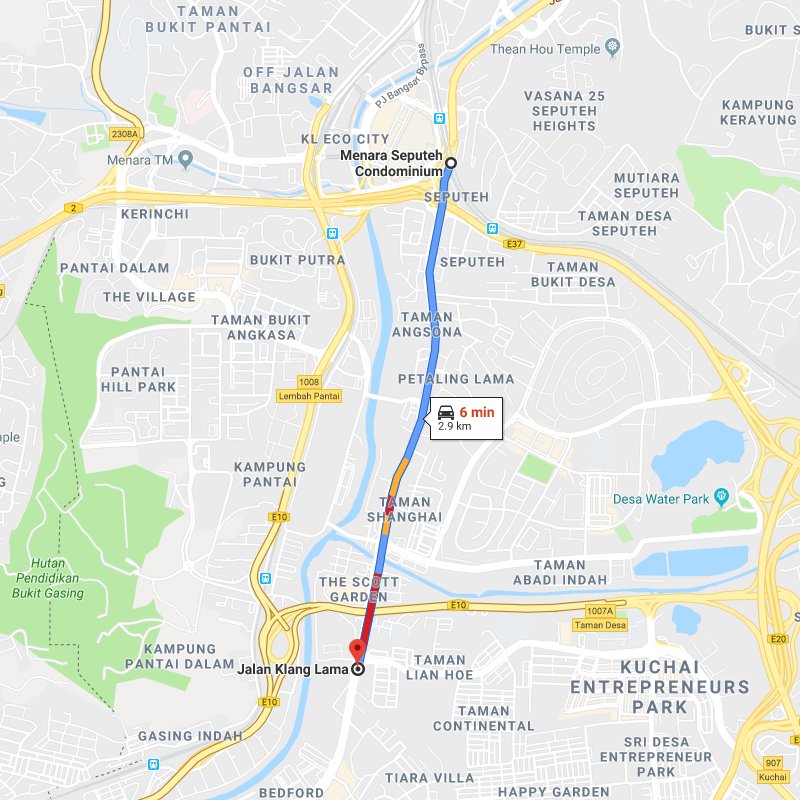 Distance from Mid Valley City to Property Development