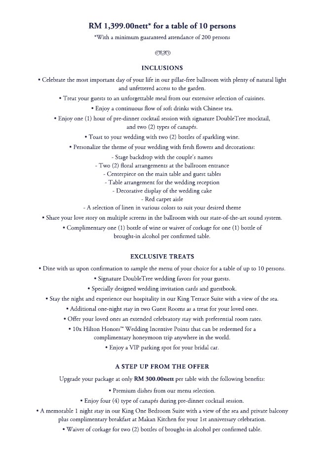DoubleTree Resort's Wedding Package