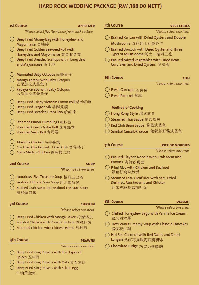 Hard Rock Hotel Penang's Wedding Packages