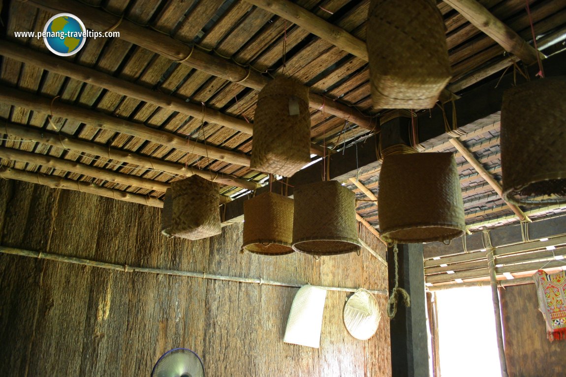 Basketware, hanging from the rafters of the Iban longhouse