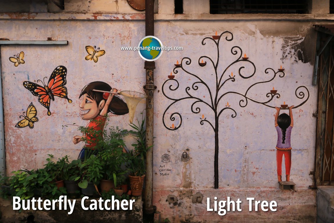 Butterfly Catcher mural and Light Tree mural