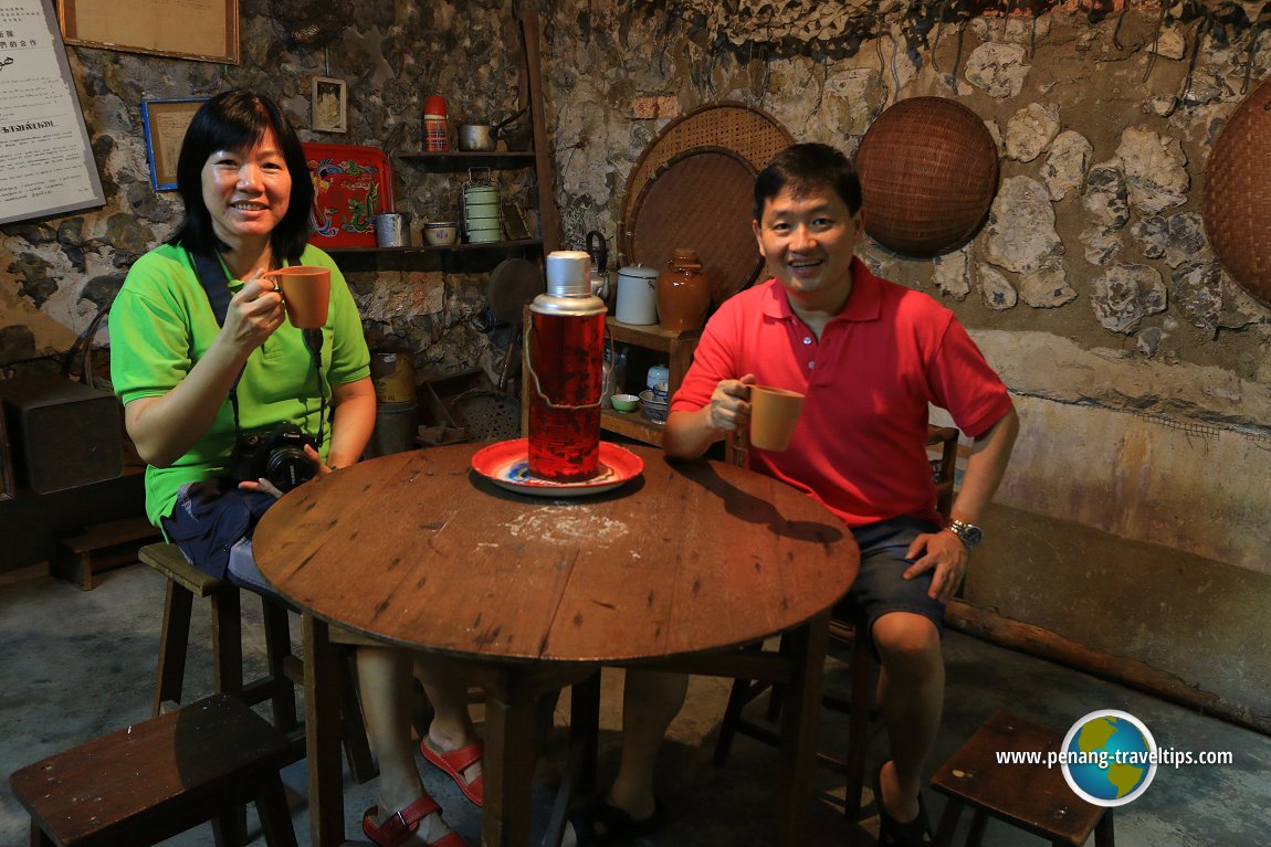 Enjoying a cuppa with my wife at the Time Tunnel, Cameron Highlands