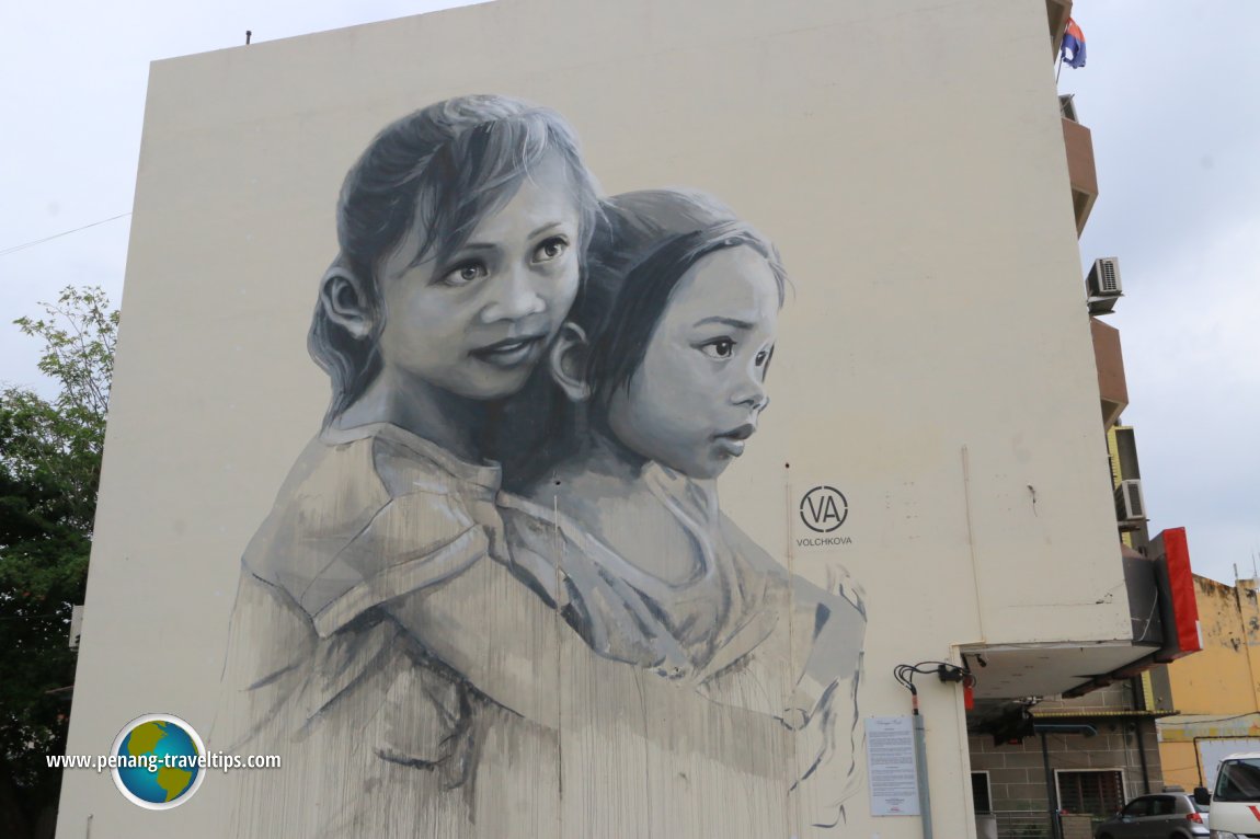 Full view of Julia Volchkova's Loving Sisters Mural
