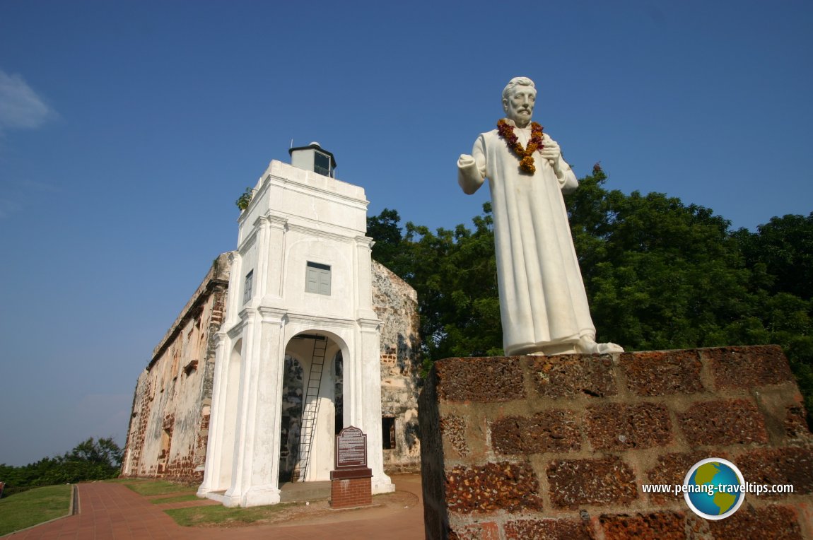 Statue of St Francix Xavier and the ruins of St Paul's Church