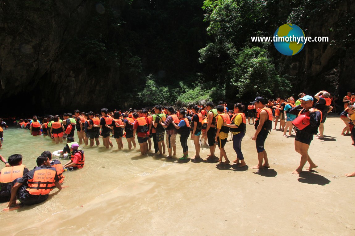 Visitors lining up to leave the Emerald Sea Cave