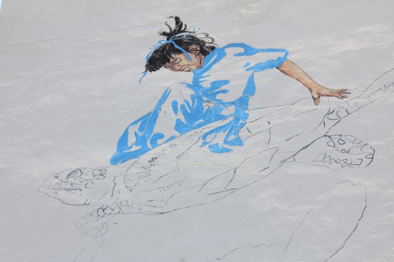 Girl On A Turtle mural work in progress