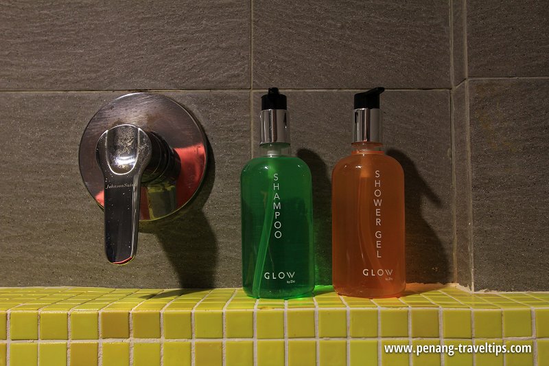 Colourful bathroom amenities at GLOW Penang