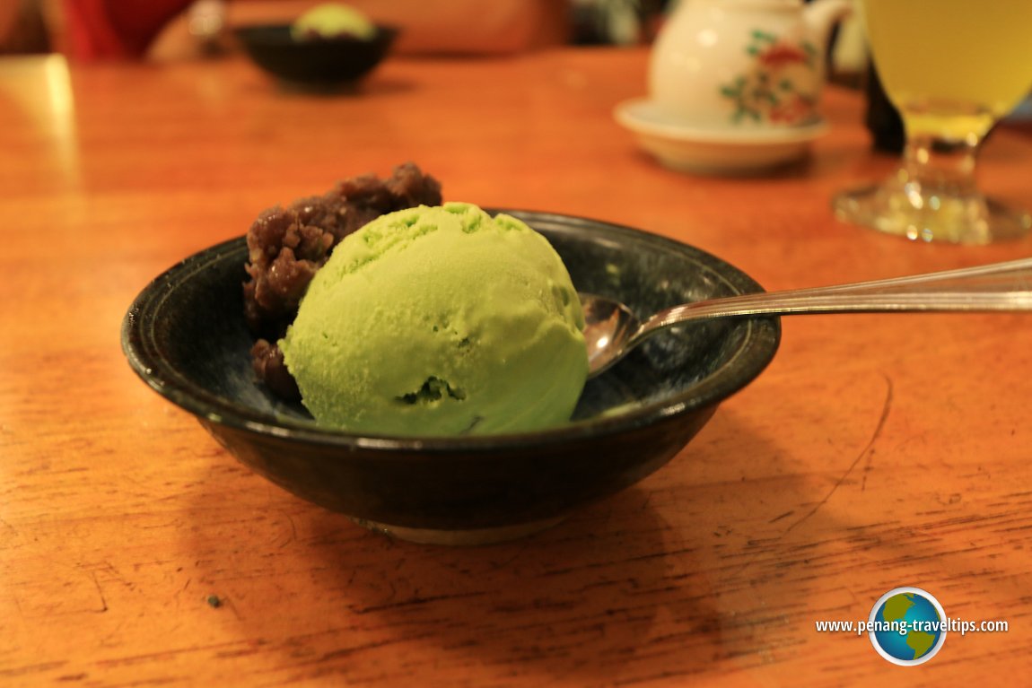 Green tea ice cream with red bean paste