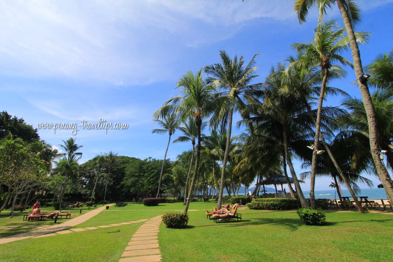 The lawn area of the Rasa Sayang Resort