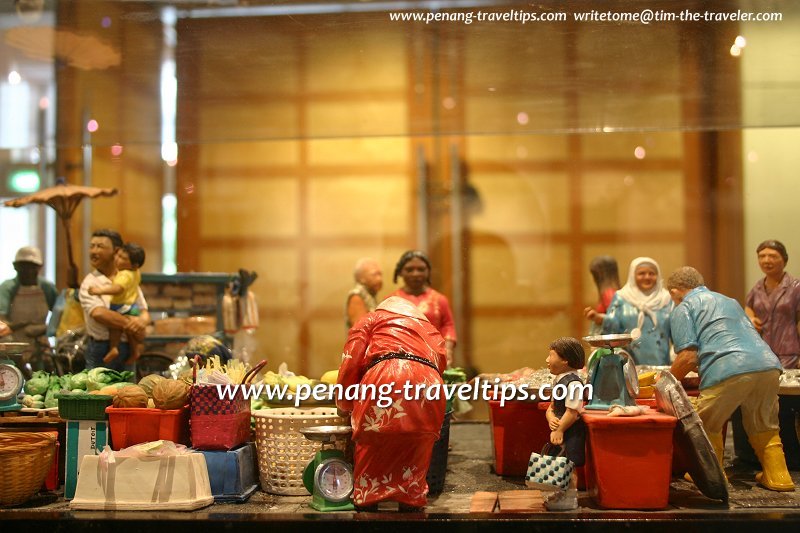 Diorama of a market scene in Penang