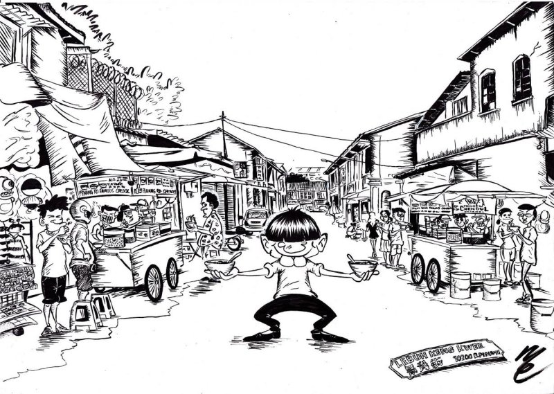 ME's caricature of the two chendol stalls on Keng Kwee Street