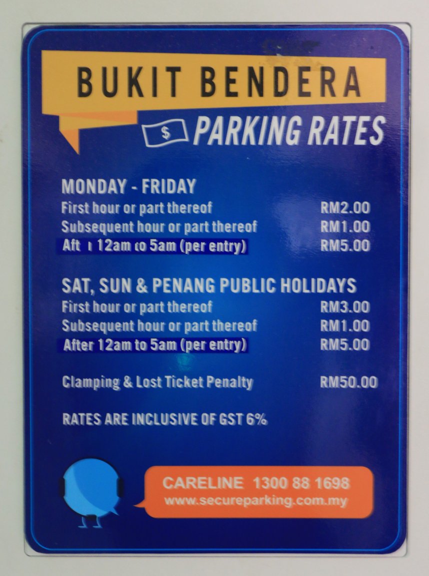 Car Parking Rates at the Penang Hill Multi-Storey Car Park