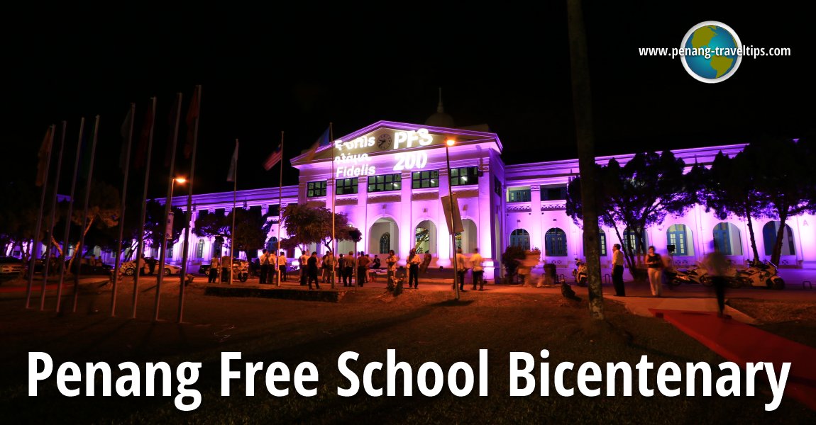Penang Free School building illuminated for the PFS Bicentenary
