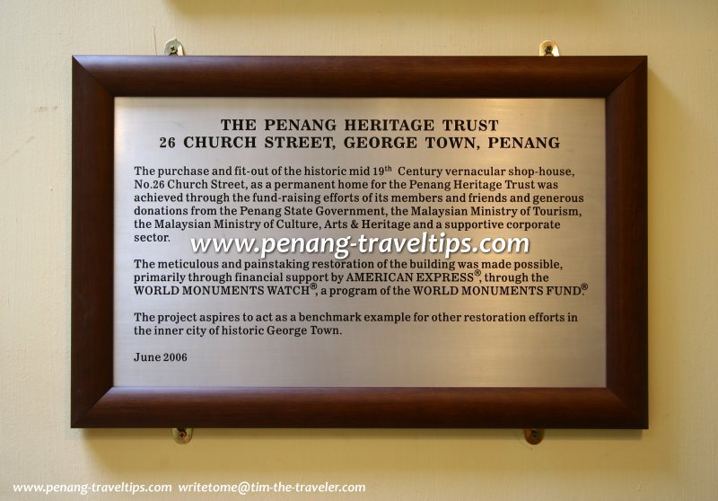 Plaque, Penang Heritage Trust
