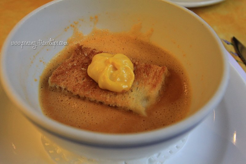 Prawn bisque with rouille on crouton at Croisette Cafe