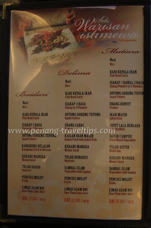 Menu, Restoran Pen Mutiara