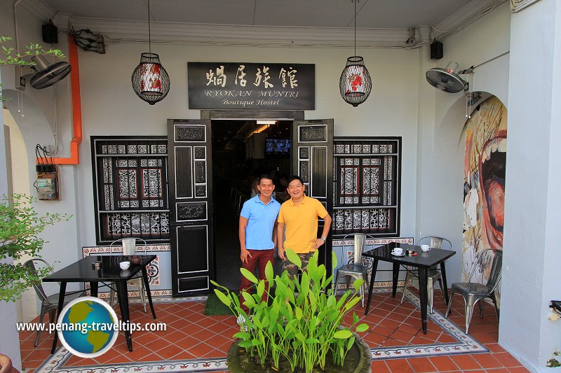 Timothy Tye with Mr Lee, manager of Ryokan Muntri Boutique Hostel