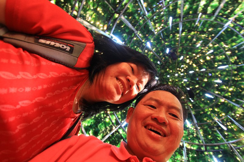 Tim and wife having a selfie under the Christmas tree