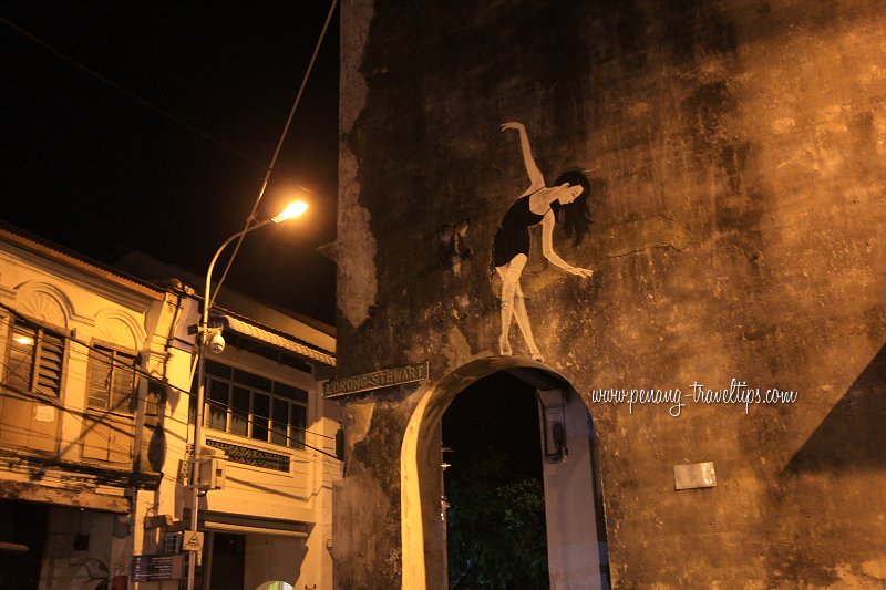 The Ballerina Mural, as seen at night