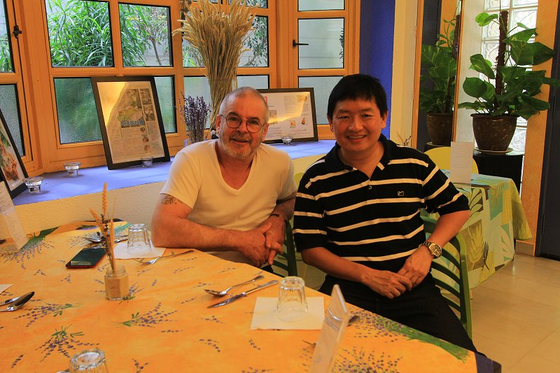 Tim with Pierre (left) at Croisette Cafe