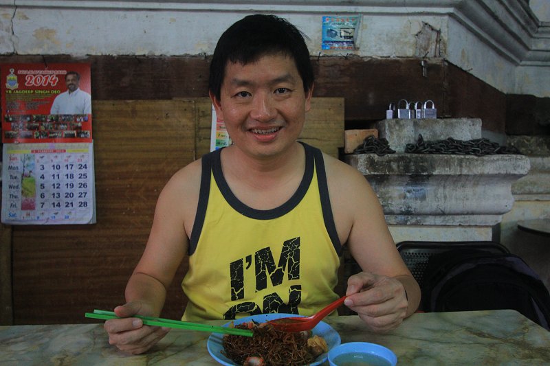 Tim at the Jelutong wan than mee stall