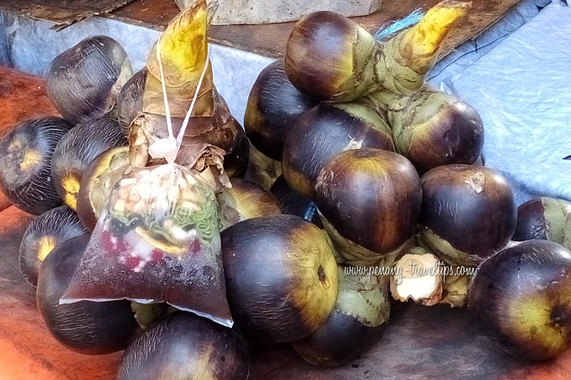 Toddy palm fruits, also called Palmyra palm, at the Pasar Ramadhan